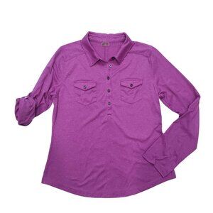 Marmot Allie Roll Tab Shirt Stretch Henley Pockets Outdoor Travel Purple Women L